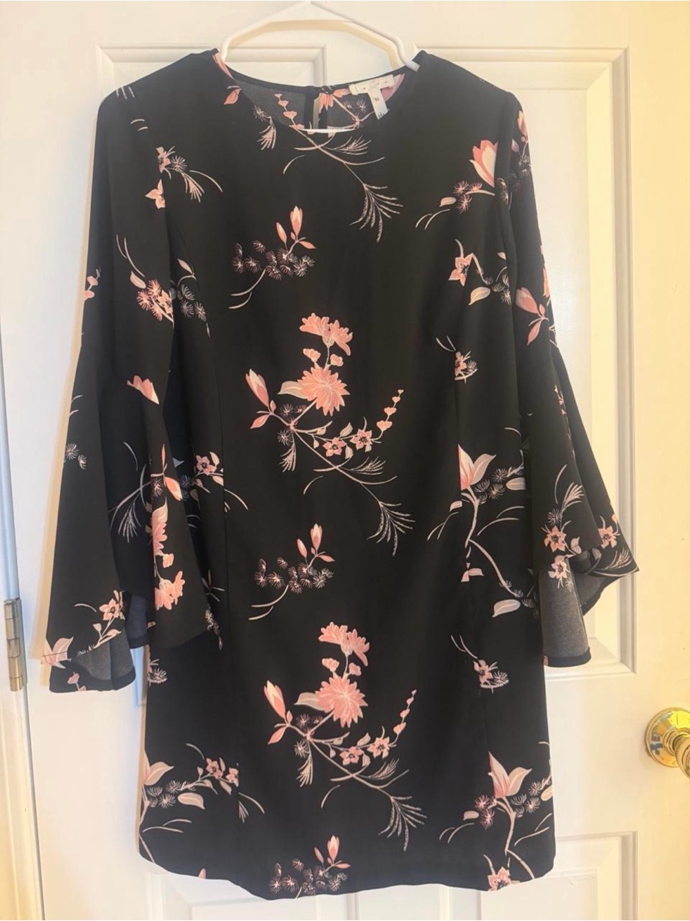 Leith Black Midi Dress with Pink Floral Motif